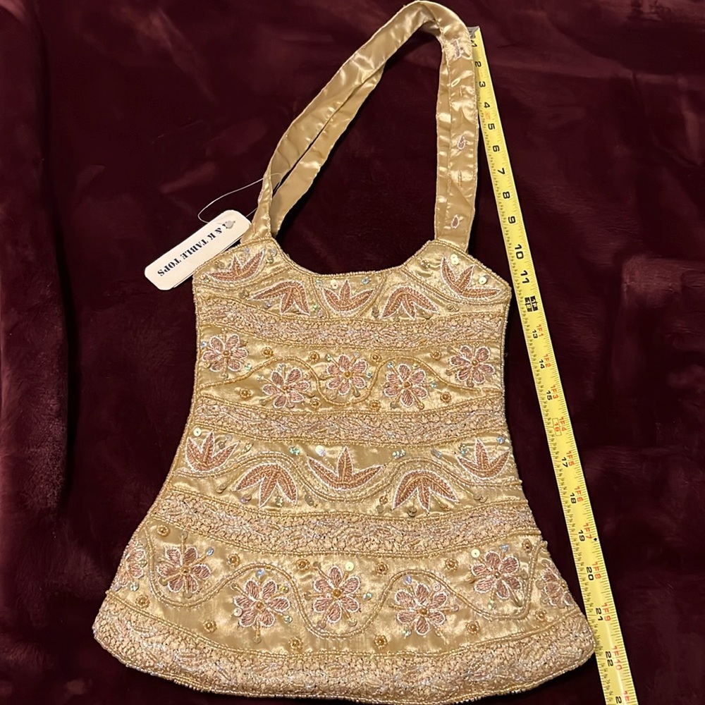 K & K TABLE TOP PURSE Gold  BEADED VINTAGE HANDBAG